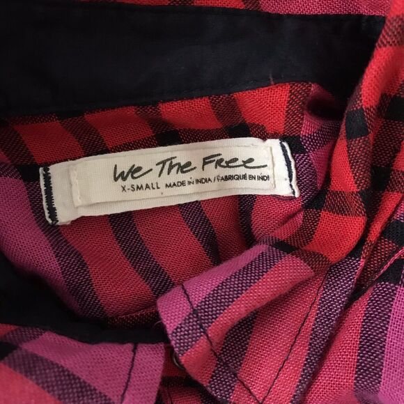 We The Free People Pink Plaid Frayed Cropped Long Sleeve Top Shirt - XS - Picture 9 of 9